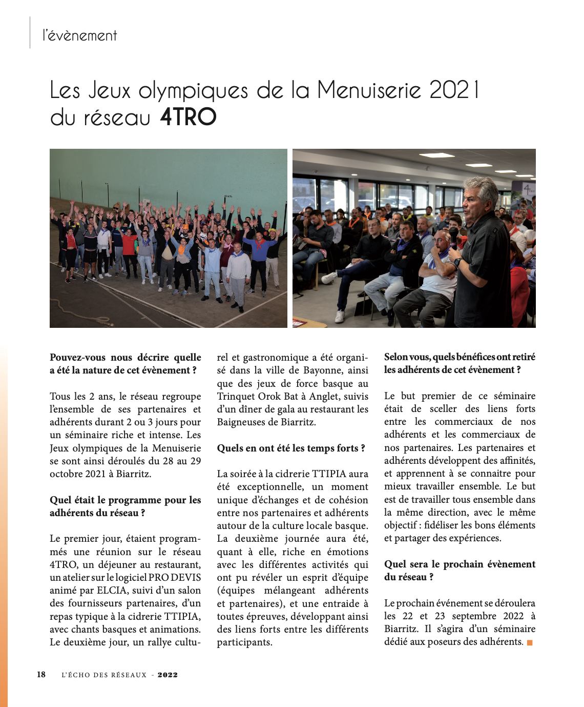 PRESSE - Découvrez nos 4 pages dans l'Echo des Réseaux - 4TRO