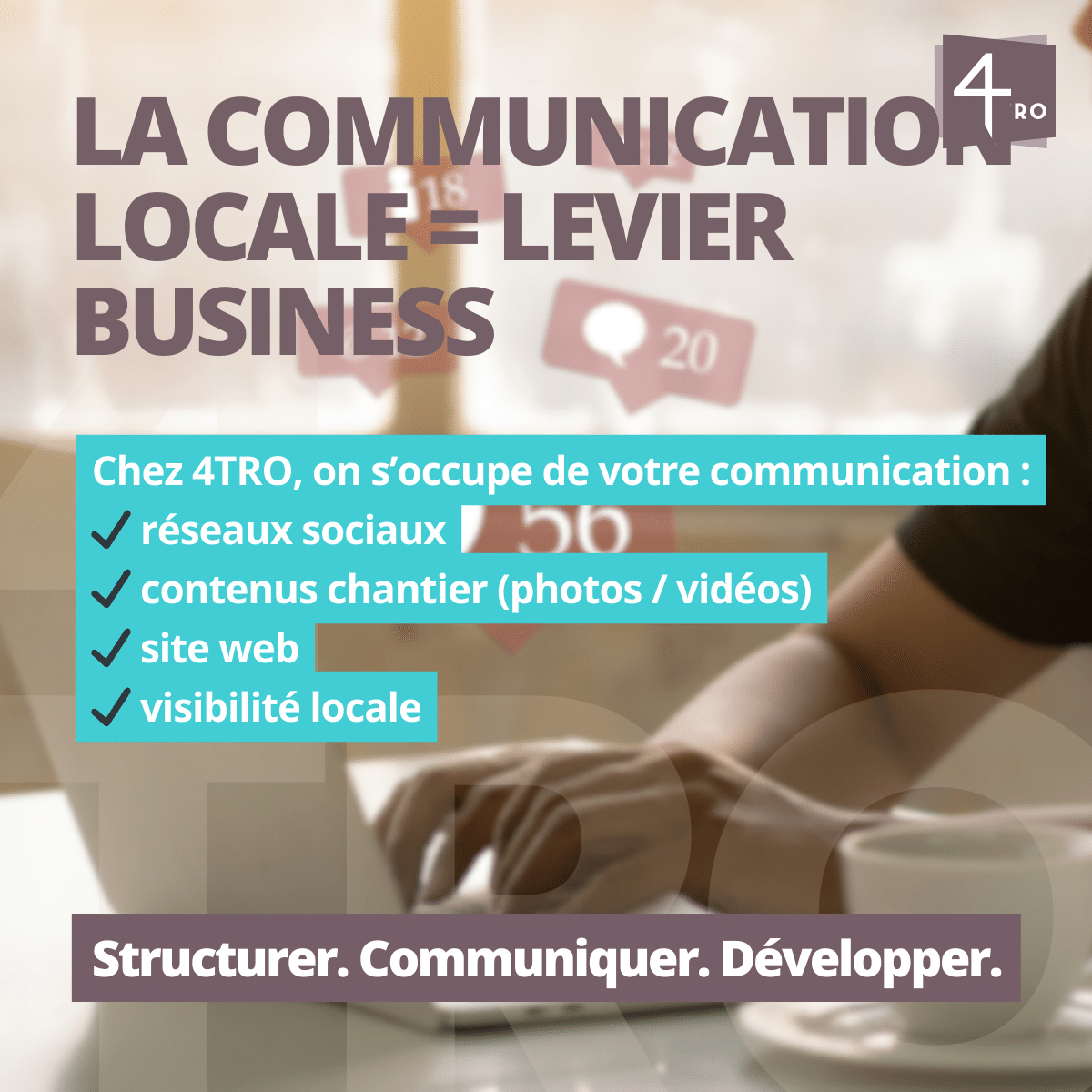 Collectif 4TRO communication locale entreprise menuiserie réseaux sociaux visibilité et développement commercial